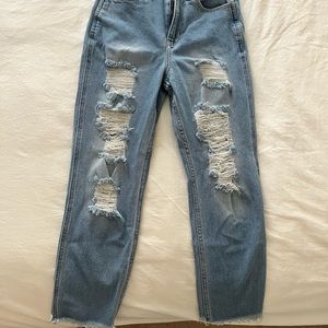 high rise ripped mom jeans